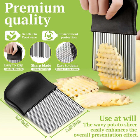 JAYVAR crinkle cutter by Amazon; stainless steel wavy blades with black handle, 5.5 inch blade length for potatoes