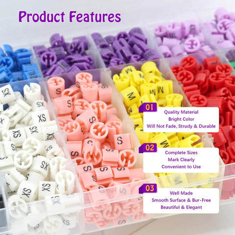 900 Piece Plastic Clothes Hanger Size Markers Set With Nine Bright Color Coded Clips From XXS To 4XL for quick visual ID.