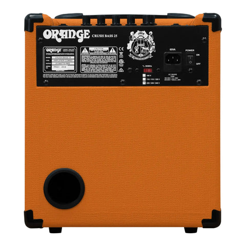 Back view of Crush Bass 25 Watt 8 Inch Bass Amp And Speaker Combo With Analog Signal Path Three Band EQ Parametric Mid Fat Sounding Tone