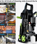 4500 PSI Pressure Washer With 4 Quick Connect Nozzles Inlet Hose And Filter And Foam Cannon For diverse cleaning tasks shown.