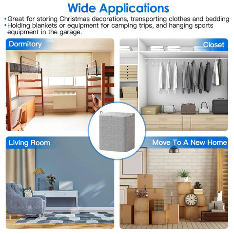 Straight Up Game Changing Foldable Storage Bags 4 Pack With Sturdy Handles Seasonal Closet Organizers in dorm and living areas.