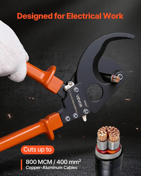 Heavy Duty Ratcheting Cable Cutter Tough As Nails Spring Steel Blades With Killer Grip Handles Quick Release Lever for cutting copper cables.
