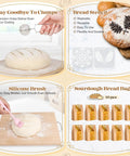 Pink Sourdough Bread Making Kit With Round Nine Inch And Oval Ten Inch Proofing Baskets Sourdough Jar Silicone Spatula Dough Whisk Bread Lame Five Replacement Blades With Cover And Mixing Bowl Gift For Home Bakers, showing silicone brush and bread stencils with sourdough bread bags.
