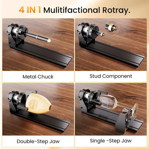 Four In One Laser Rotary Chuck Attachment For Cylindrical Engraving On Wine Glasses Mugs Tumblers And Irregular Shapes