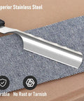 Premium Straight Razor And Leather Shaving Strop Set With Sharp Stainless Steel Blade and Smooth Wooden Handle For Men Old School Barber Grooming Setup That Totally Levels Up Your Daily Shave Game, close-up of stainless steel blade.
