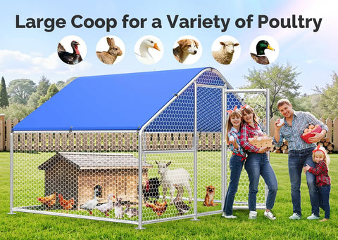 Heavy Duty Hexagonal PVC Coated Chicken Coop With Walk In Run Pen For The Yard Weatherproof Cover Outdoor Coop For Up To Eight Chickens Or Ducks Predator Proof Mesh Durable Outdoor Hen House With Easy Access displayed in a yard