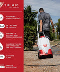 Man using Heavy Duty 35L Electric Sprayer On Wheels With 5M Telescopic Wand, 18V Battery, 3 Speed Settings, Up To 58 PSI, 6M Hose