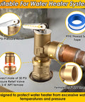 Installed brass 30 PSI pressure relief valve with 3/4 in NPT female thread on copper pipe; PTFE seal tape shown