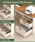 Multifunctional file drawer for No Sweat 66 Inch Farmhouse L Shaped Standing Desk with storage for A4 files and office supplies.