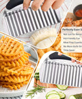 Front view of JAYVAR large crinkle cutter with handle, stainless steel potato and vegetable slicer