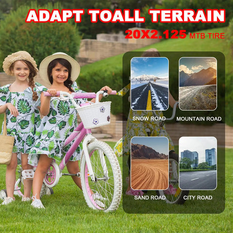 Girls with bike featuring 20x2.125 Inch Folding Tire Kit With Inner Tubes And Levers, Puncture-Resistant 20 Inch Bike Tire for BMX MTB.