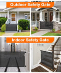 Retractable Safety Gate For Stairs And Hallways 54 Inch Wide 34 Inch Tall Indoor Outdoor Baby And Pet Gate shown in use