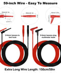 27 Piece Multimeter Test Leads Kit With Alligator Clips Hook Clips Banana Plugs Piercing Probes 59 Inch Leads And 4mm Female Adapters For Easy Electrical Testing And DIY Electronics Pro Grade Set showing 59-inch red and black banana plug leads
