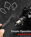 Three In One Ratchet Drill Chuck Key Wrench for Quick Socket Swaps DIY friendly tool with sizes 1.5-10mm, 1.5-13mm, 3-16mm shown.