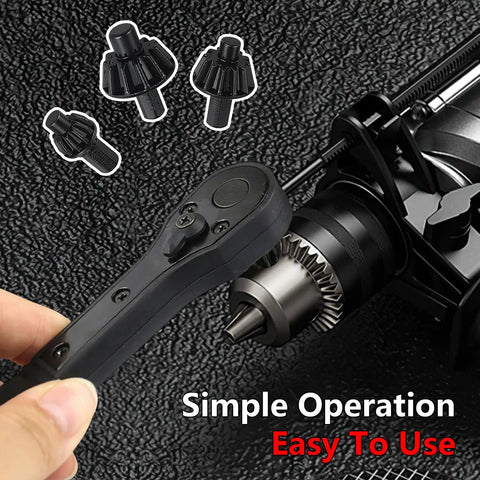 Three In One Ratchet Drill Chuck Key Wrench for Quick Socket Swaps DIY friendly tool with sizes 1.5-10mm, 1.5-13mm, 3-16mm shown.