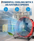 Heavy Duty 24 Inch Industrial Floor Fan With High Velocity Airflow, 3 Speed Settings, 4800 To 8800 CFM, Durable Metal Blades, Red