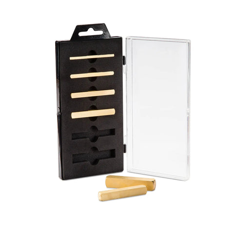 Heavy Duty Solid Brass Precision Setup Bar Set For Woodworking Router Table Dead Nuts Accurate Depth Cut Fence Gauges displayed in protective case.