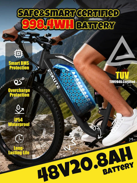 All Terrain Electric Mountain Bike For Adults With Full Suspension 1500W Peak Brushless Motor 31MPH 48V 20Ah