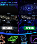 Before and after installation of Starlight Headliner Kit With 400pcs Fiber Optic RGBW Star Lights For Car Roof Ceiling