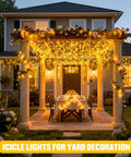 Warm White Icicle Christmas Lights Outdoor Indoor 400 LED With 80 Drops About 48Ft Copper Wire Plug In String Lights For Yard