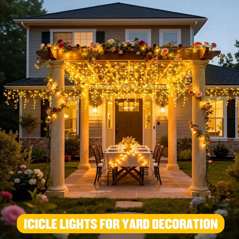 Warm White Icicle Christmas Lights Outdoor Indoor 400 LED With 80 Drops About 48Ft Copper Wire Plug In String Lights For Yard