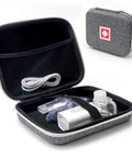 Open Travel Ready Hard Shell Medical Case For Portable Nebulizer And Inhaler Accessories showing interior compartments.