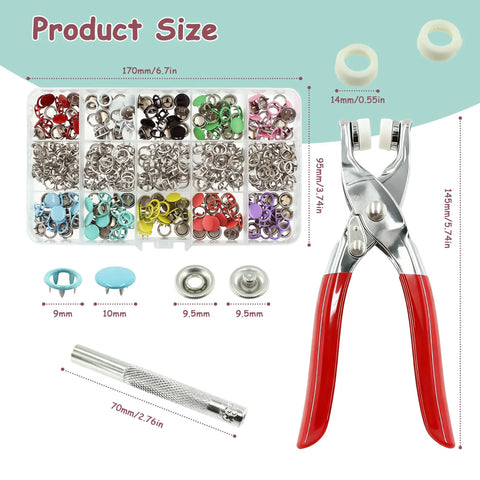 Metal Snap Buttons Kit 960 Pcs Multicolor Hollow And Solid Snaps With Pliers And Press Tool For Bags And Clothes DIY Crafts 9.5mm