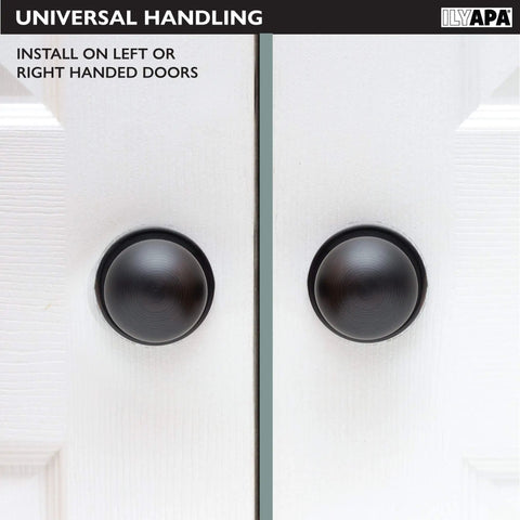 Black Matte Ball Style Passage Door Knobs Set for Interior Doors Non Locking Closet and Pantry Doors 6 Pack close-up on white doors