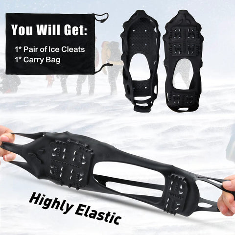 Slip On Ice Cleats Traction Crampons For Snow And Ice, non slip rubber overshoes with carry bag, X Large size, aggressive treads