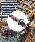Heavy Duty Portable Electric Hydraulic Rebar Bender Machine 1800 Watt Handheld Rebar Bending Tool on construction site with steel bars.