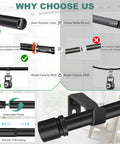 Heavy Duty Black Curtain Rod Set With Adjustable Length From 32 To 58 Inches, 1 Inch Diameter, Rustproof Metal Pole And Brackets