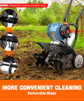 Beast 46cc 4 Cycle Gas Powered Tiller Cultivator with Full Crank Engine on soil, removable blade, for veg beds and backyards