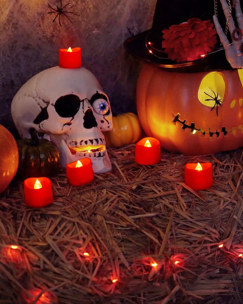 Red LED Tea Lights Battery Operated Flameless Candles, 200 Hours Of Flickering Safe Fake Candles for Halloween decor