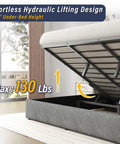 Game Changing King Bed Frame With Hydraulic Gas Lift Storage showing hydraulic lifting design and under-bed height.