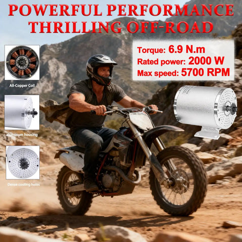 Beast 48V 2000W Brushless Go Kart Motor With 5700RPM Max Speed showcased with off-road motorbike