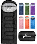 All Season Sleeping Bag For Adults And Kids Waterproof And Lightweight Compact Camping Gear For Hiking And Travel Cold Weather Ready Yet Cozy Comfortable 50 To 80 F Three To Four Seasons in various colors and rolled bag.