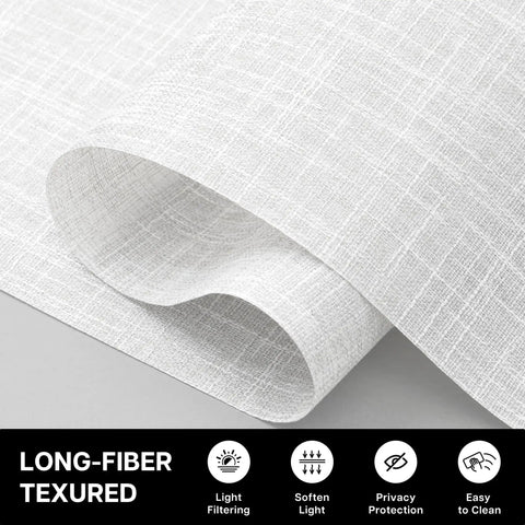 Hella Soft And Totally Sleek 4 Pack Panel Track Blind Replacement Fabric Offering No Sweat Window Upgrades With Seamless Light Filtering And Premium Semi Sheer Polyester Coverage, long-fiber textured fabric in white.