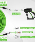 Sewer Jetter Kit For Pressure Washer With 100 Ft Hose And Short Gun, Button Nose, Rotating And Corner Nozzles, Quarter Inch NPT, Quick Connect, 3600 PSI Drain Cleaning Set For Home Use