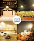 JUDYSSY Led Flood Lights Outdoor 30W, Ip67 Waterproof Garden Security Lights, 3 Pack, showcased around a home, field, and parking lot.