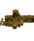 Gas Air Compressor Unloader Valve Combo For 145 To 175 PSI With Three Quarter Inch Inlet And Outlet, brass body, side view.