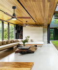 Low Profile 52 Inch Ceiling Fan With Remote And LED Light Kit, Reversible Quiet DC Motor, installed in modern living room