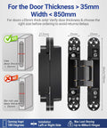 Slick Hidden Door Hinges Pack Of 2, 6 Inch Concealed Zinc Alloy Butt Hinges In Black for Doors Over 35mm