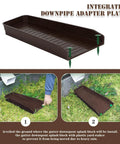 Heavy Duty Gutter Downspout Splash Blocks To Keep Your Backyard Dry And Foundation Safe 16 Inch Brown Four Pack showing integrated downpipe adapter plate with stakes.