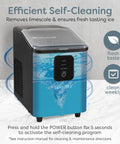 Igloo countertop ice maker; black body with blue front panel and visible control panel.