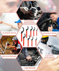 Nine Piece Adjustable Coilover Wrench Set For Suspension And Shock Adjustments With Six Sizes And Easy Grip Rubber Handles