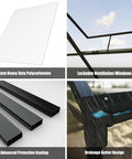 8x16 Ft Aluminum Walk-In Greenhouse With Polycarbonate Panels, showing polycarbonate sheet, vent windows, coating, and gutter