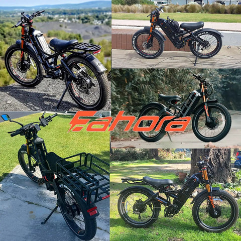 Heavy Duty Dual Motor Electric Bike For Adults Blazing 50 Mph with 26 Inch Knobby Fat Tires on diverse terrain.