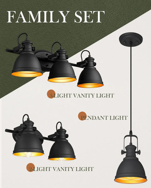 Family set of Sunrise Inspired Dope Two Tone Matte Black And Orange Gold Pendant Light For Kitchen Island Bar Or Entryway Industrial Style Metal Shade With Sanded Texture Hanging Light Fixture