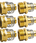 Premium One Half Inch Aluminum Hose Repair Connector Kit With Stainless Steel Clamp For Quick Leak Free Connection To Male And Female Hoses Includes 3 Sets And Extra Rubber Washers For Durable Outdoor Garden Use, front view of male and female connectors with clamps