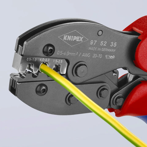 Three-Position Contact Crimping Pliers For Non-Insulated Open Plug Type Connectors 4.8 And 6.3 Mm, 0.5-6 Mm2 AWG 20-10 Capacity crimping yellow-green wire